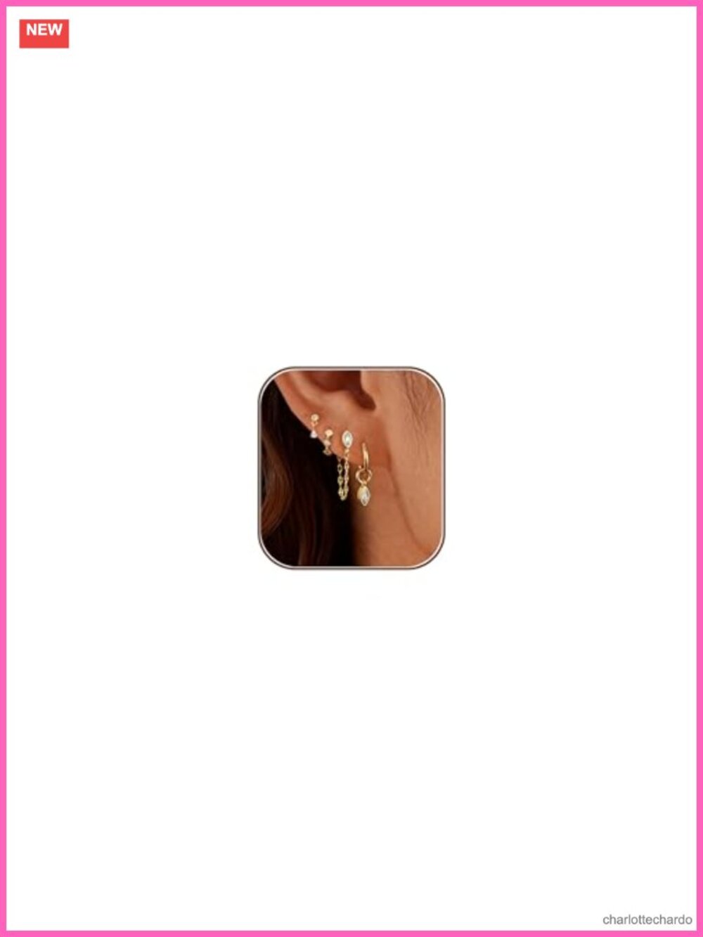 14K Gold Plated Dainty Earring Stack Set Hypoallergenic Huggie Chain Hoop